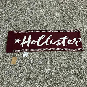 Hollister Double Side Spellout Winter Scarf Ivory Burgundy Unisex